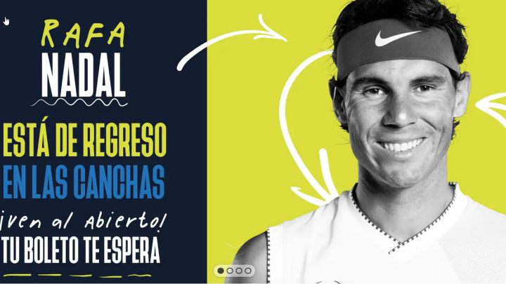Cartel promocional del Abierto Mexicano de Tenis confirmando la presencia de Rafa Nadal en la edición de 2022.
