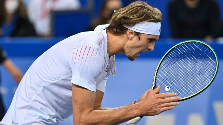 Alexander Zverev in his match against Alexander Bublik at the Open Sud de France 2022.