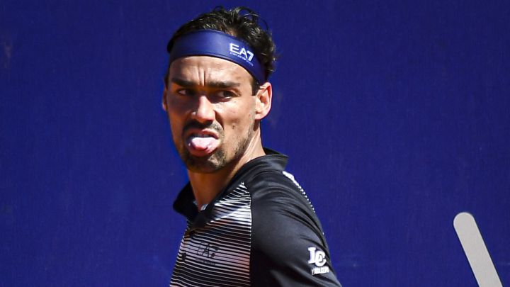 Italian tennis player Fabio Fognini reacts during his match against Pedro Martinez at the Argentina Open in Buenos Aires.