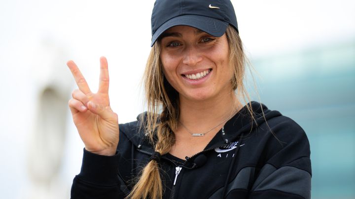 Paula Badosa of Spain talks to the media during All Access Hour at the 2022 Dubai Duty Free Tennis Championships WTA 1000 tennis tournament AFP7 02/13/2022 ONLY FOR USE IN SPAIN