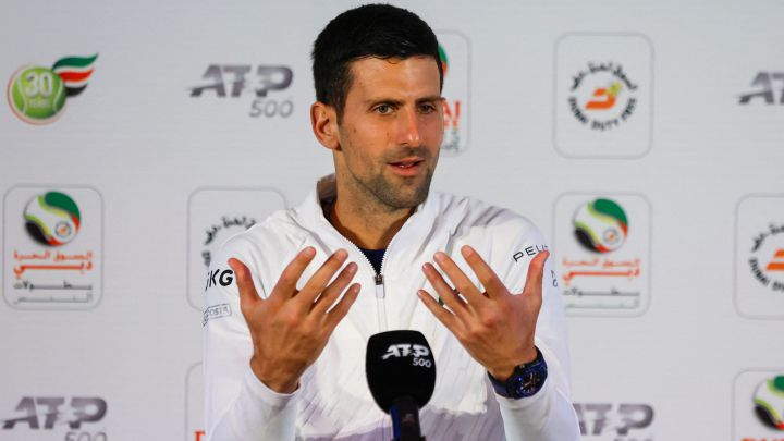 Novak Djokovic at a press conference prior to Dubai.