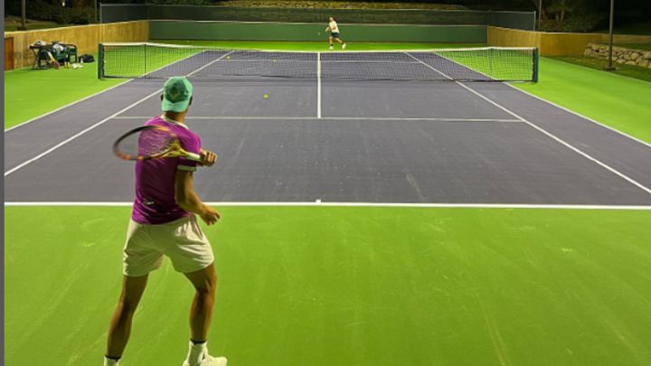 The Spanish tennis player Rafa Nadal, during a training session on the Indian Wells courts before the Indian Wells Masters 1,000.