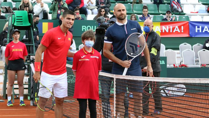 03/04/22 DAVIS CUP QUALIFYING MATCH IN MARBELLA SPAIN - ROMANIA MATCH CARLOS ALCARAZ - MARIUS COPIL