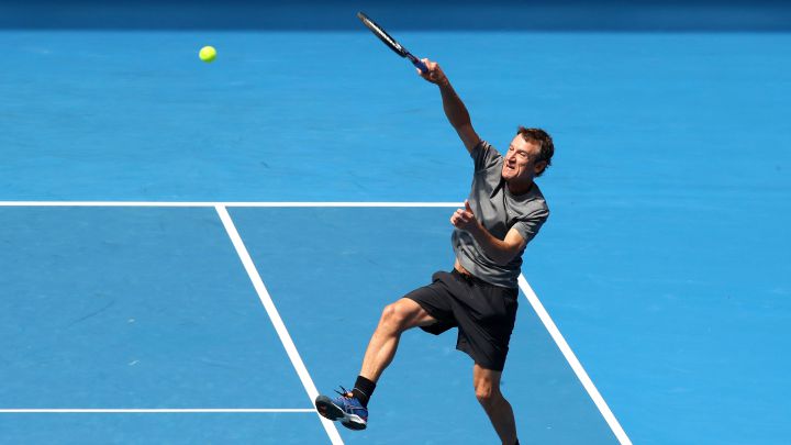 Mats Wilander in a legends match at the 2018 Australian Open.