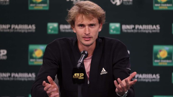 German tennis player Alexander Zverev, during a press conference before competing in the BNP Paribas Open, the Indian Wells Masters 1,000, at the Indian Wells Tennis Garden in Indian Wells, California.