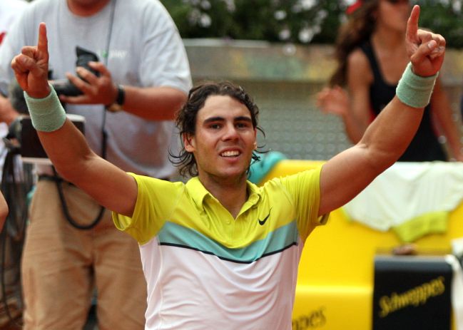 Nadal celebrates his victory against Djokovic.