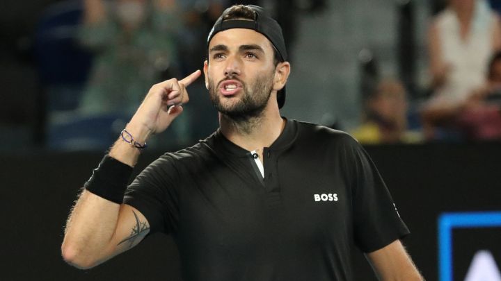 Italian tennis player Matteo Berrettini reacts during his match against Gael Monfils in the quarterfinals of the Australian Open.