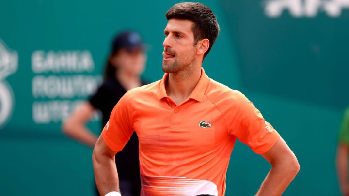 Serbian tennis player Novak Djokovic laments during his match against Andrey Rublev in the final of the Serbia Open in Belgrade.