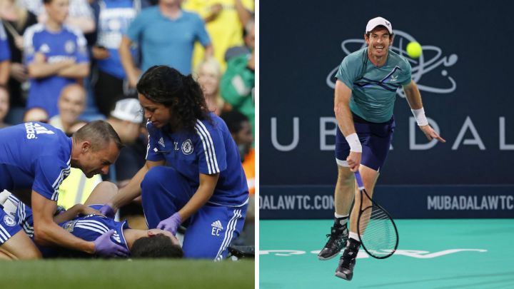 La doctora Eva Carneiro, durante su etapa en el Chelsea, y el tenista Andy Murray durante un partido ante Rafa Nadal en el torneo de exhibición de Abu Dabi.