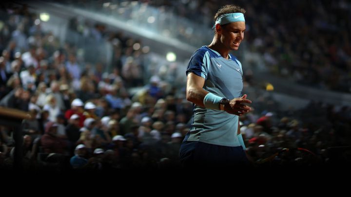 ROME, ITALY - MAY 12: Rafael Nadal of Spain reacts in his 3rd round match against Denis Shapovalov of Canada on day five of Internazionali BNL D'Italia at Foro Italico on May 12, 2022 in Rome, Italy.  (Photo by Julian Finney/Getty Images)