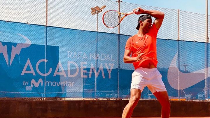 Rafa Nadal trains at his academy.