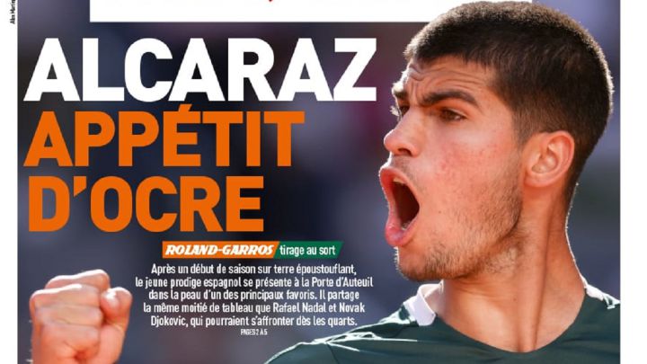 Cover of L'Équipe of May 20, 2022 dedicated to Carlos Alcaraz before the start of Roland Garros.