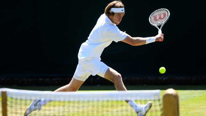 Tennis - Wimbledon - All England Lawn Tennis and Croquet Club, London, Britain - July 4, 2019 Russia's Andrey Rublev in action during his second round match against Sam Querrey of the US REUTERS/Toby Melville