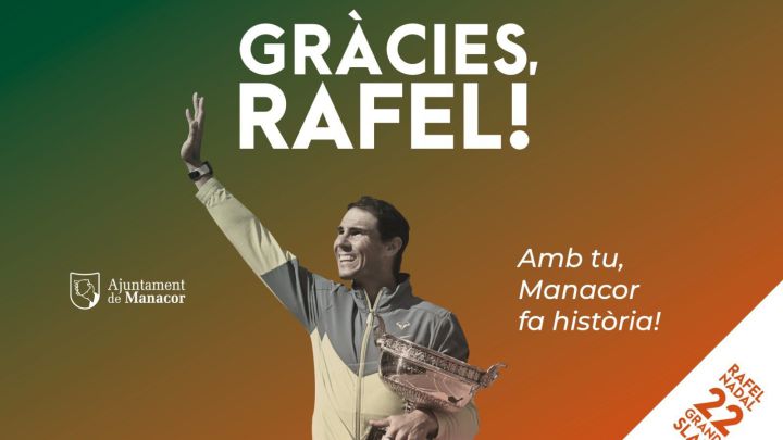 Imagen de agradecimiento a Rafa Nadal del Ayuntamiento de Manacor.