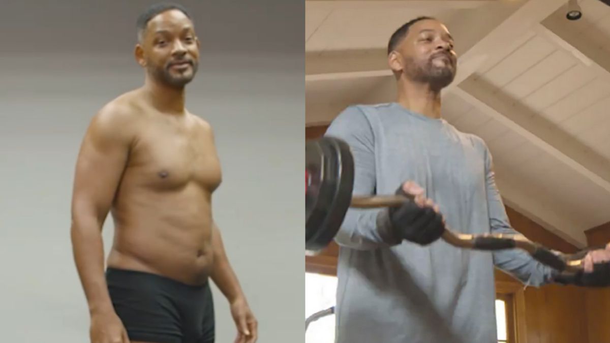 Will Smith calls his body “gross” before pounding himself in the gym