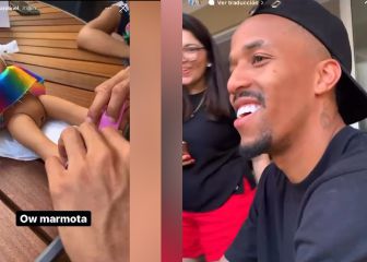 Militao ensaya poner un pañal tras saber que va a ser padre