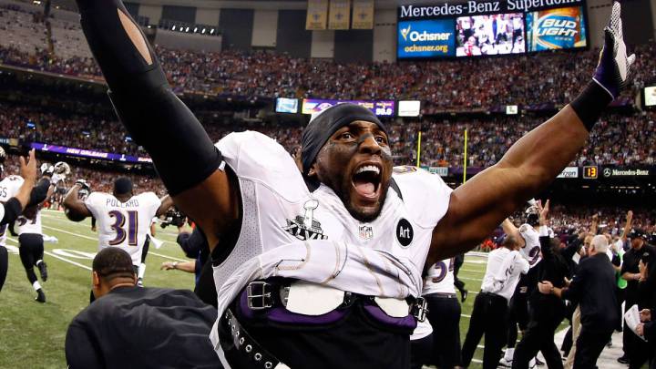 Ray Lewis, celebrando la victoria de Ravens en el Super Bowl XLVII