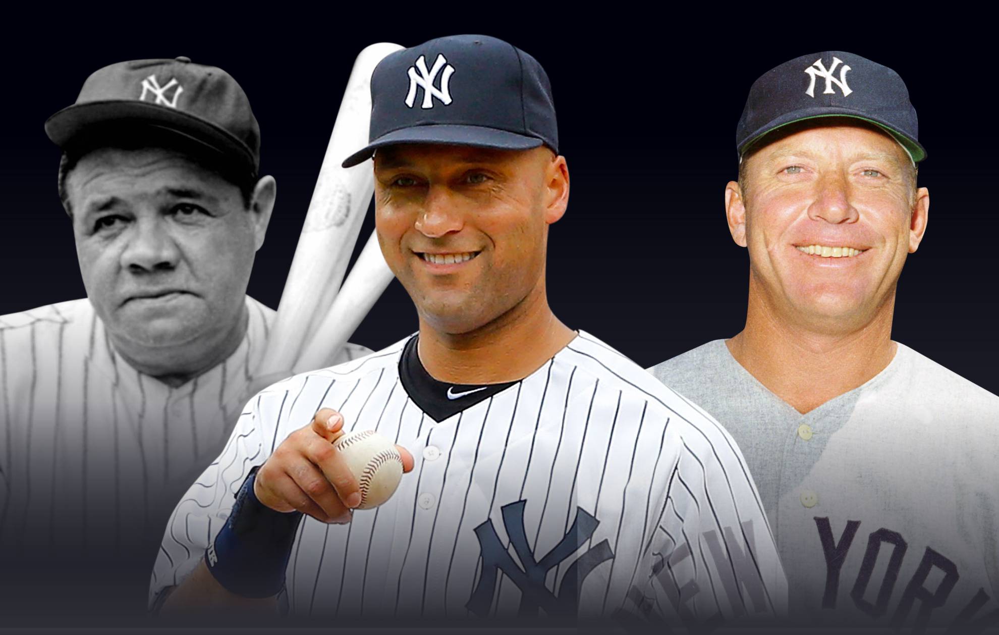 Babe Ruth, Derek Jeter y Mickey Mantle