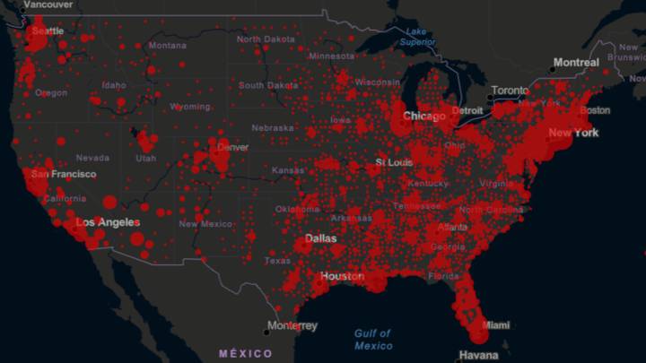Mapa de casos y muertes por estado de coronavirus en USA, 31 de marzo