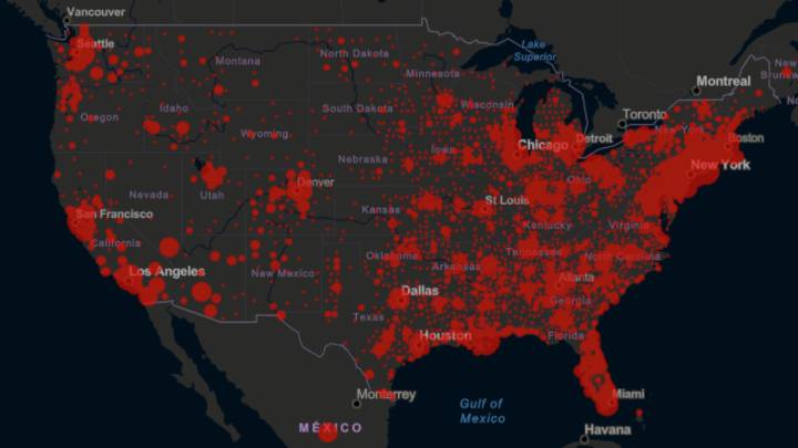 Mapa de casos y muertes por estado por coronavirus en USA, hoy, 2 de abril