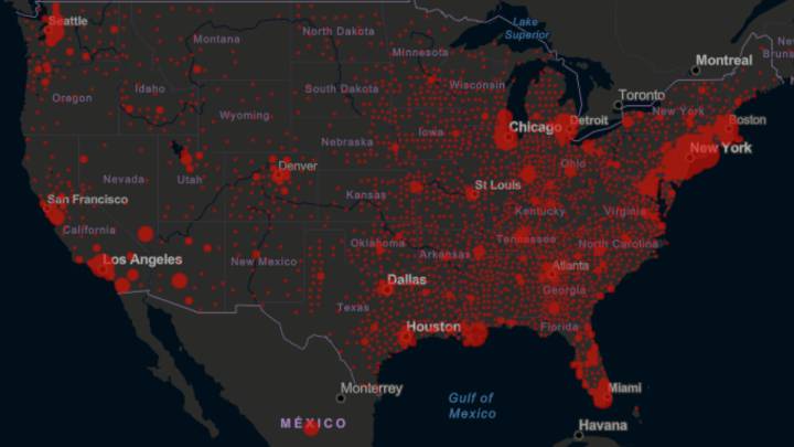 Mapa de casos y muertes por estado por coronavirus en USA, hoy, 4 de abril
