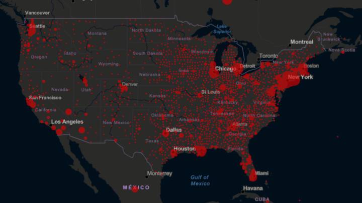 Mapa de contagiados y muertes por coronavirus por estados en USA