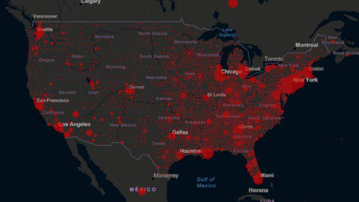 Mapa de casos y muertos de coronavirus por estado en USA, 6 de abril