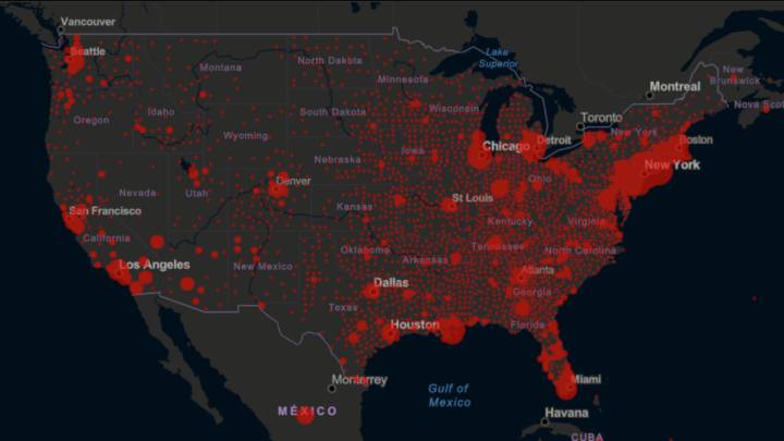Mapa de casos y muertes por estado de coronavirus en USA, 9 de abril