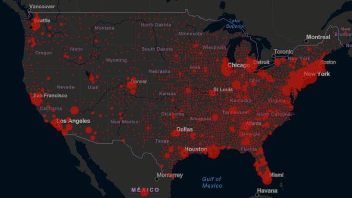 Mapa de casos y muertes por estado de coronavirus en USA, 10 de abril