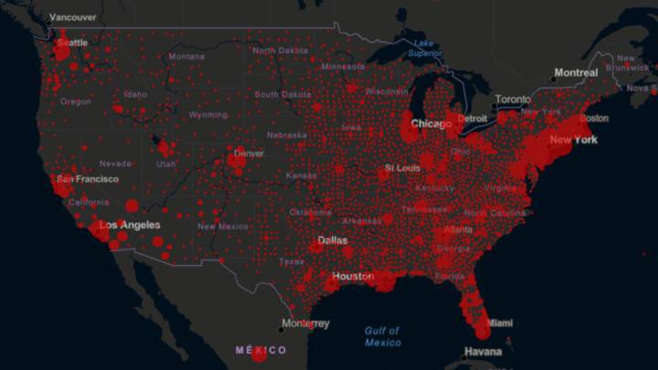 Mapa de casos y muertes por estado decoronavirus en USA, 13 de abril