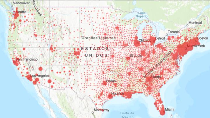 Mapa de casos y muertes por estado de coronavirus en USA; 16 de abril