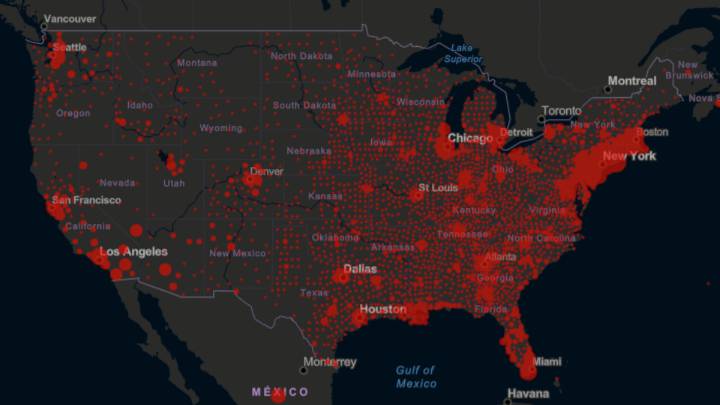 Mapa de casos y muertes por estado de coronavirus en USA; 18 de abril