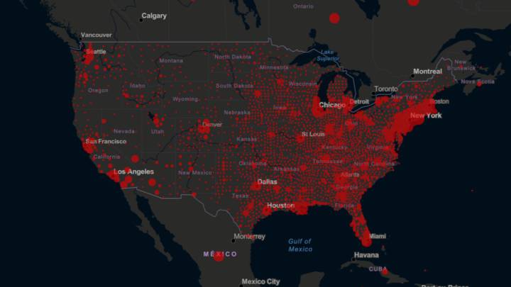 Mapa de casos y muertes por coronavirus en USA; 20 de abril