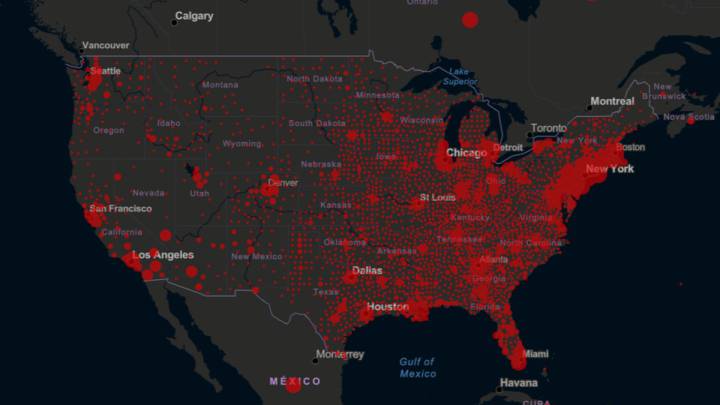Mapa de casos y muertes por estado de coronavirus en USA; 22 de abril