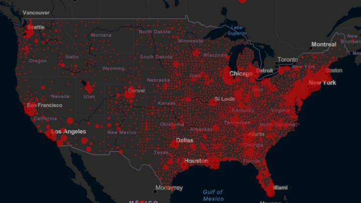 Mapa de casos y muertes por estados de coronavirus en USA; 25 de abril