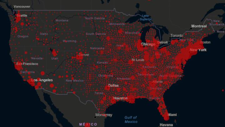 Mapa de casos y muertes por estado de coronavirus en USA; 28 de abril