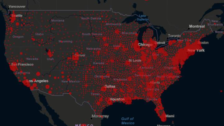 Mapa de casos y muertes por estados de coronavirus en USA; 29 de abril