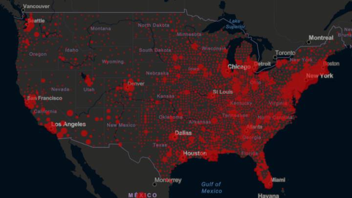 Mapa de casos y muertes por estados de coronavirus en USA; 30 de abril