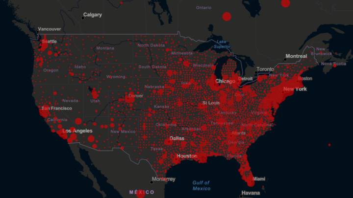 Mapa de casos y muertes por estado de coronavirus en USA; 4 de mayo