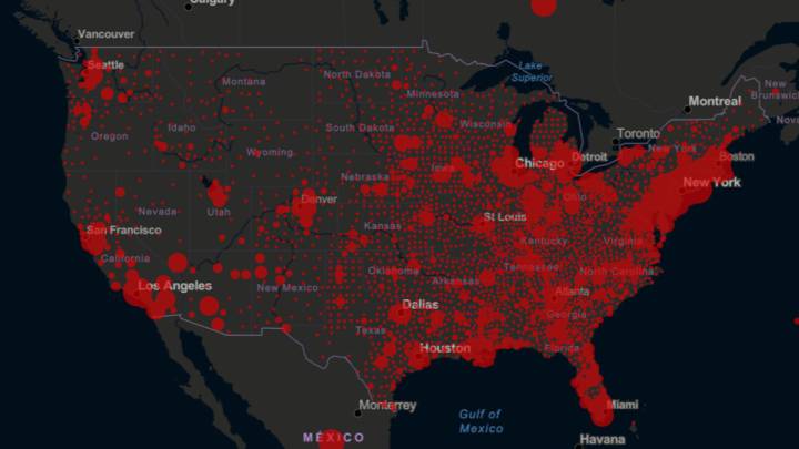 Mapa de casos y muertes por estado de coronavirus en USA; 5 de mayo