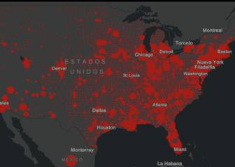 Casos y muertos por estado de coronavirus en USA; 8 de mayo