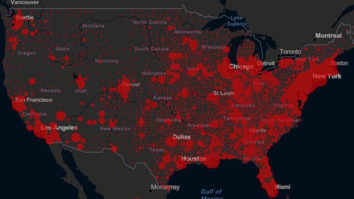 Mapa de casos y muertos por estados de coronavirus en USA; 10 de mayo