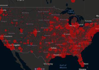 Casos y muertos por estados de coronavirus en USA; 10 mayo