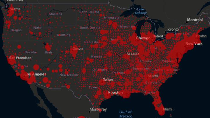 Mapa de casos y muertos por estados de coronavirus en USA; 11 de mayo