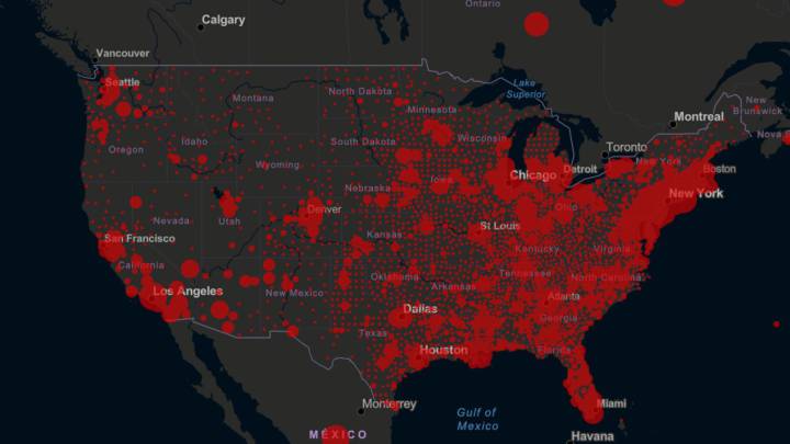Mapa de casos y muertos por estados de coronavirus en USA; 15 de mayo