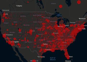Casos y muertos por estados de coronavirus en USA; 15 mayo