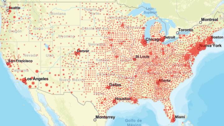 Mapa de casos y muertes por estado de coronavirus en USA; 16 de mayo