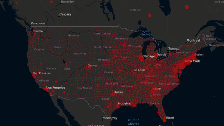 Mapa de casos y muertos por estados de coronavirus en USA; 18 de mayo