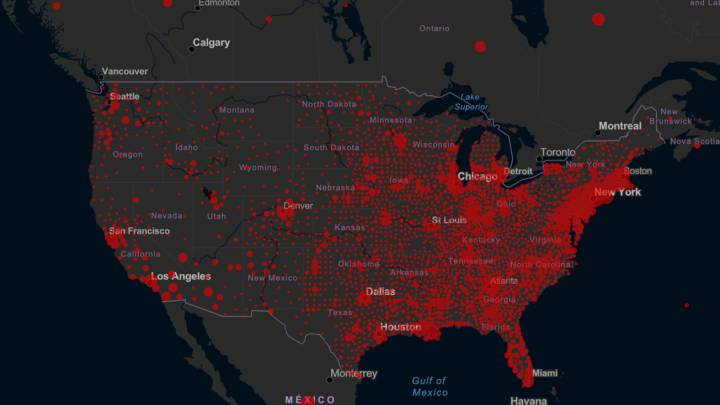Mapa de casos y muertos por estados de coronavirus en USA; 19 de mayo
