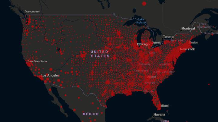 Mapa de casos y muertos por estados de coronavirus en USA; 24 de mayo